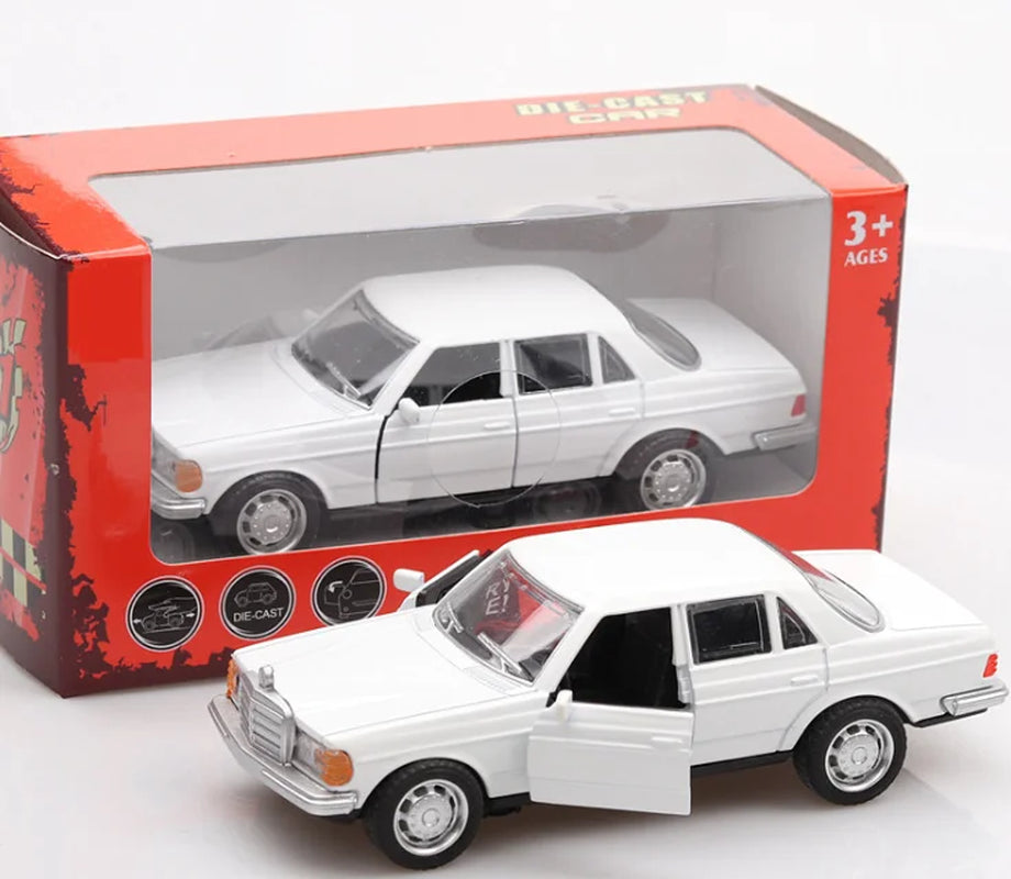 1/36 E-Class W123 Classical Car Retro Autos Pull Back Function Model 2 Doors Opened Simulation Kids Toys with Original Box