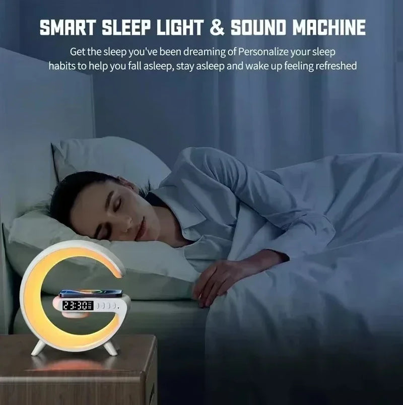 G63 Speaker Wireless Charger Phone Holder TF Card RGB Built-In Night Light Alarm Clock Iphone Xiaomi Samsung Fast Charging Dock