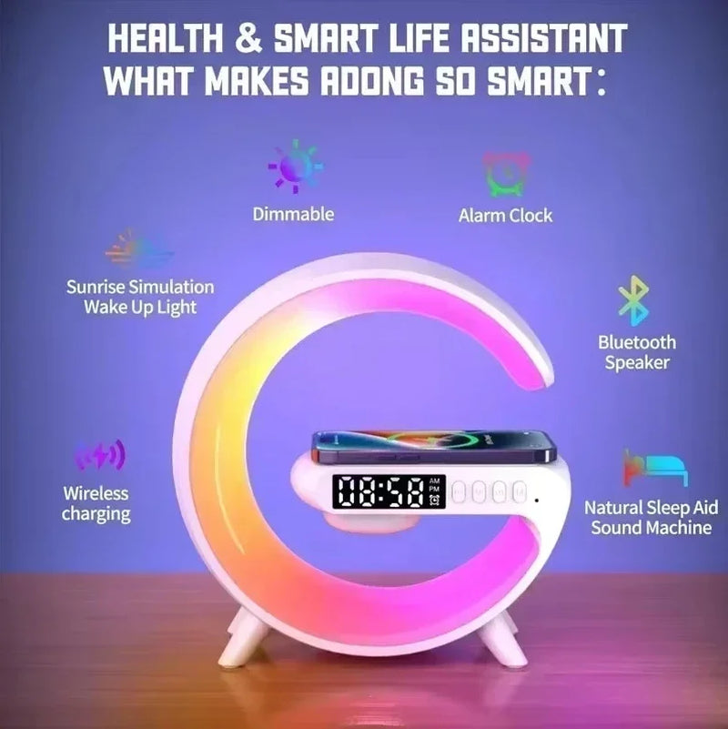 G63 Speaker Wireless Charger Phone Holder TF Card RGB Built-In Night Light Alarm Clock Iphone Xiaomi Samsung Fast Charging Dock