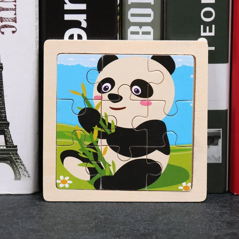 Vokmascot 9Pcs Mini Size Kids Toys Wooden 3D Jigsaw Puzzle for Children Baby Cartoon Animal Traffic Tangram Puzzles Educational