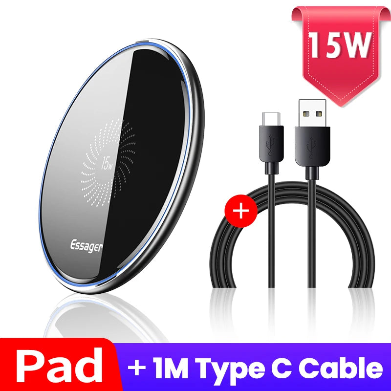 15W Qi Wireless Charger Fast Wireless Phone Charging Induction Pad for Iphone 12 11 Pro Max X Xiaomi Mi 10 Samsung S20