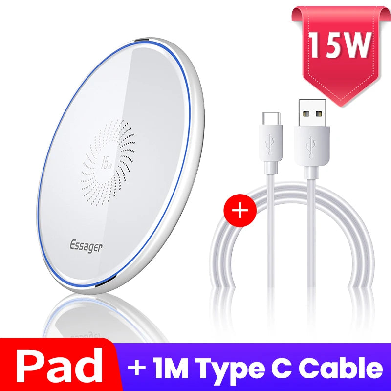 15W Qi Wireless Charger Fast Wireless Phone Charging Induction Pad for Iphone 12 11 Pro Max X Xiaomi Mi 10 Samsung S20
