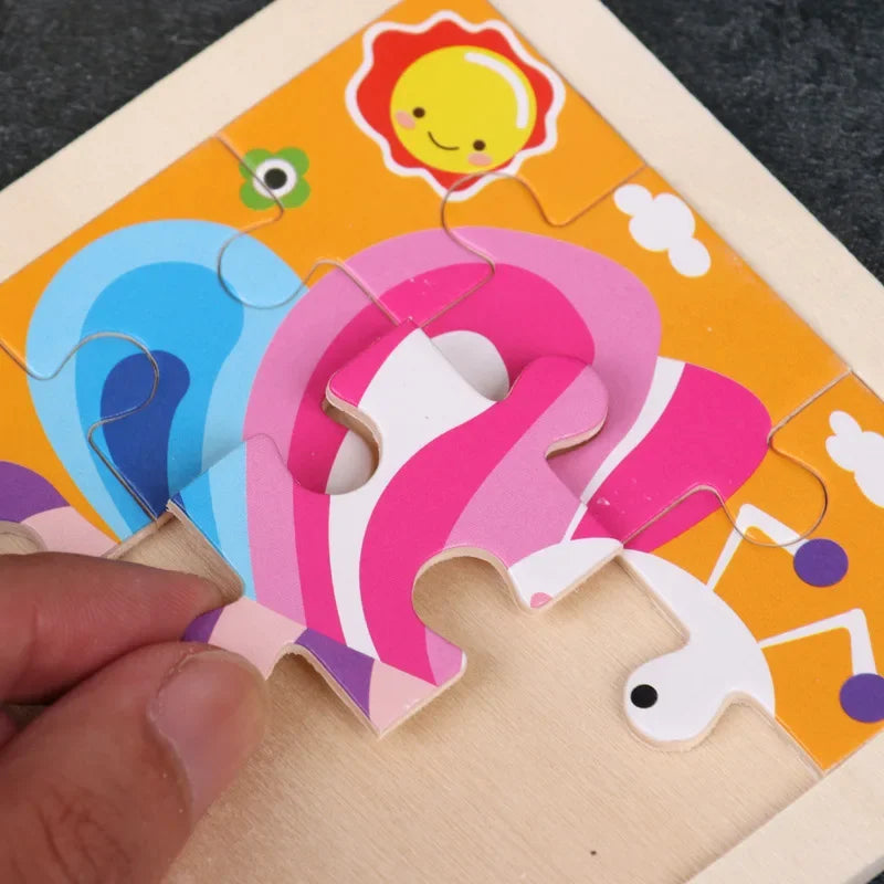 Vokmascot 9Pcs Mini Size Kids Toys Wooden 3D Jigsaw Puzzle for Children Baby Cartoon Animal Traffic Tangram Puzzles Educational