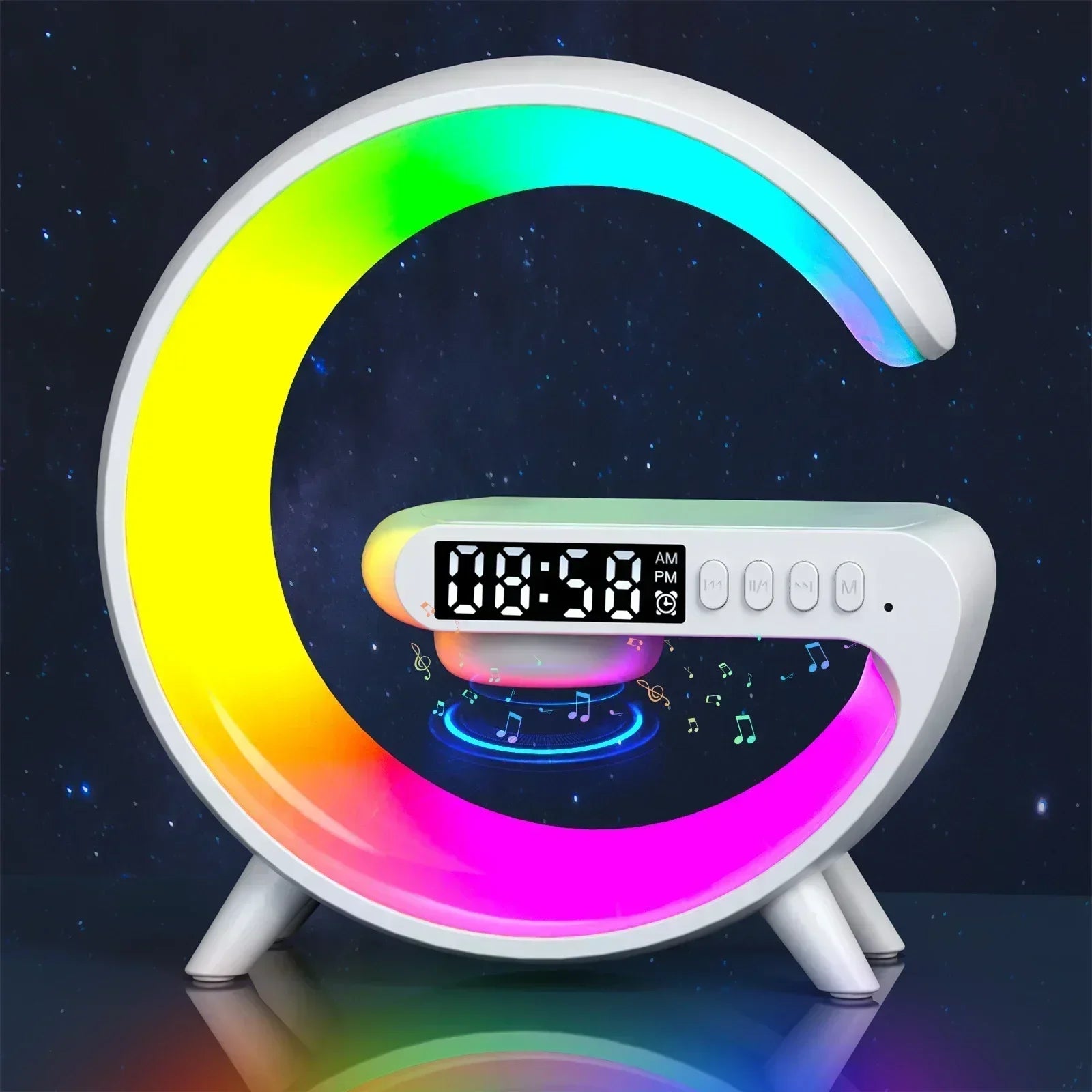 G63 Speaker Wireless Charger Phone Holder TF Card RGB Built-In Night Light Alarm Clock Iphone Xiaomi Samsung Fast Charging Dock