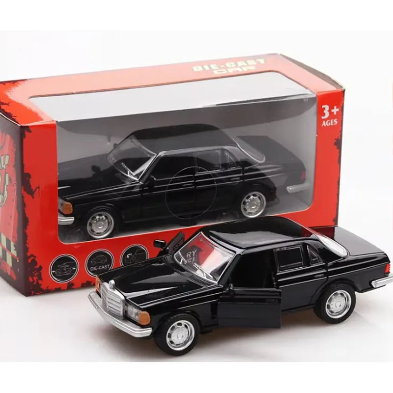 1/36 E-Class W123 Classical Car Retro Autos Pull Back Function Model 2 Doors Opened Simulation Kids Toys with Original Box