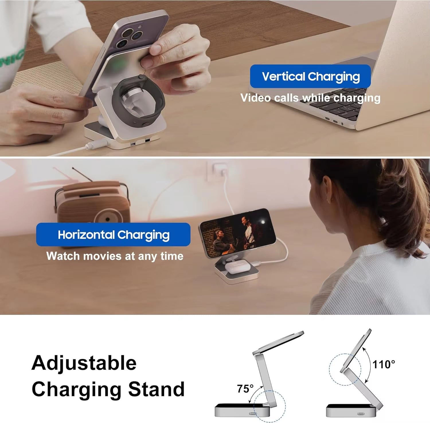 30W 3-in-1 Magnetic Wireless Charger Stand - Fast Charging Dock for iPhone 15/14/13/12 Pro Max, AirPods Pro, and Apple Watch Series 8/7/6