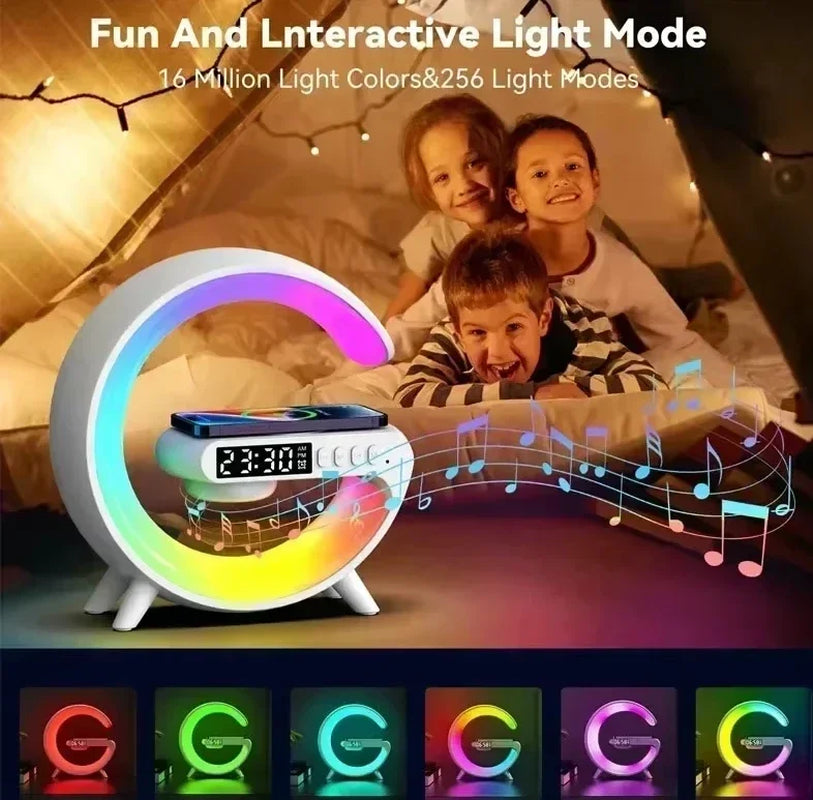 G63 Speaker Wireless Charger Phone Holder TF Card RGB Built-In Night Light Alarm Clock Iphone Xiaomi Samsung Fast Charging Dock