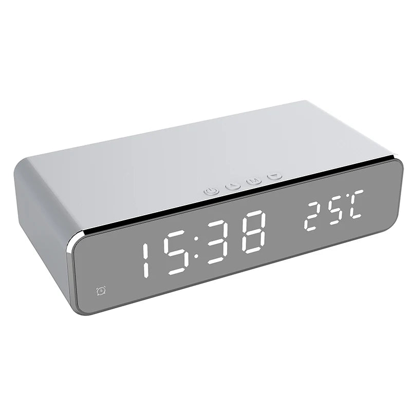 Wireless Charger Time Alarm Clock LED Digital Thermometer Earphone Phone Chargers Fast Charging Dock Station for Iphone Samsung