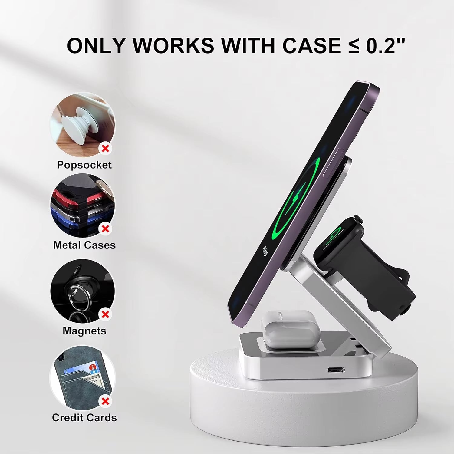 30W 3-in-1 Magnetic Wireless Charger Stand - Fast Charging Dock for iPhone 15/14/13/12 Pro Max, AirPods Pro, and Apple Watch Series 8/7/6