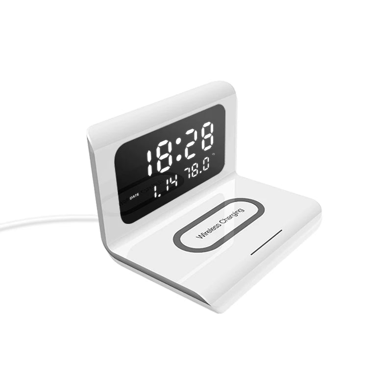 Wireless Charger Time Alarm Clock LED Digital Thermometer Earphone Phone Chargers Fast Charging Dock Station for Iphone Samsung