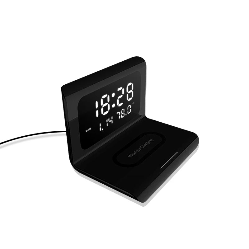 Wireless Charger Time Alarm Clock LED Digital Thermometer Earphone Phone Chargers Fast Charging Dock Station for Iphone Samsung