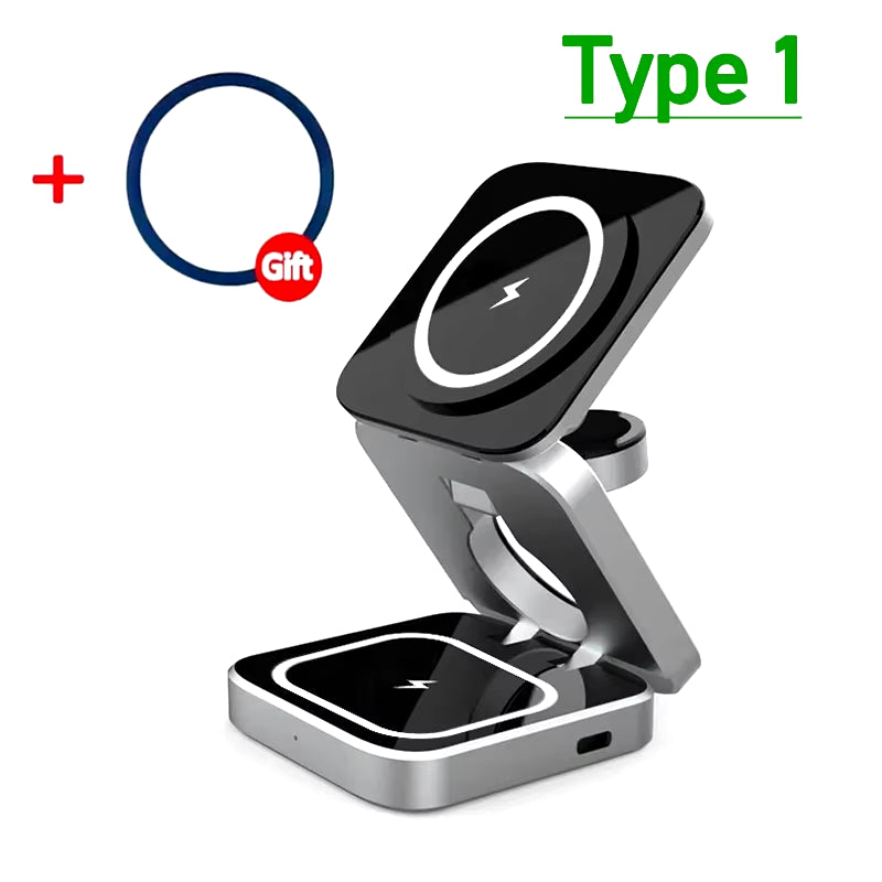 30W 3-in-1 Magnetic Wireless Charger Stand - Fast Charging Dock for iPhone 15/14/13/12 Pro Max, AirPods Pro, and Apple Watch Series 8/7/6